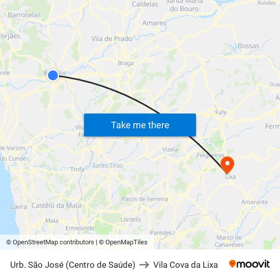 Urb. São José (Centro de Saúde) to Vila Cova da Lixa map
