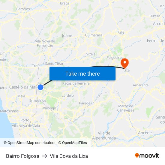 Bairro Folgosa to Vila Cova da Lixa map