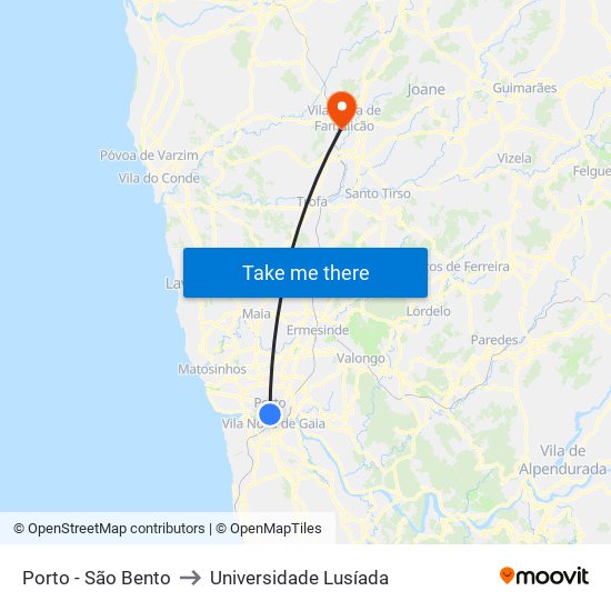Porto - São Bento to Universidade Lusíada map