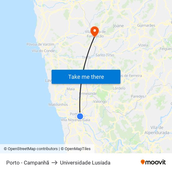 Porto - Campanhã to Universidade Lusíada map