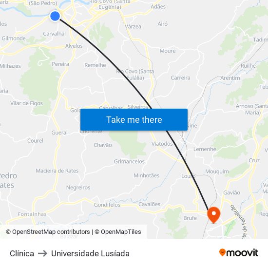Clínica to Universidade Lusíada map