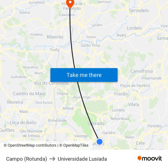 Campo (Rotunda) to Universidade Lusíada map