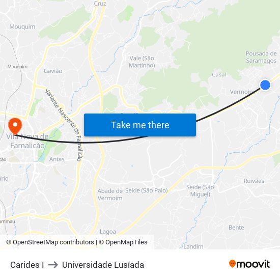 Carides I to Universidade Lusíada map