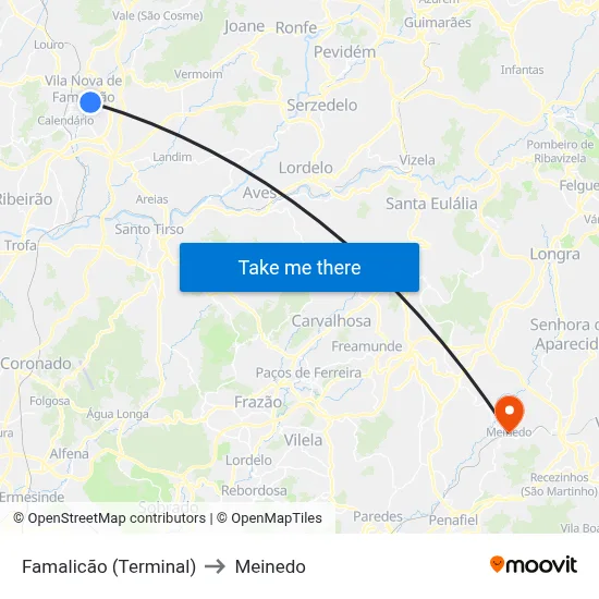 Famalicão (Terminal) to Meinedo map