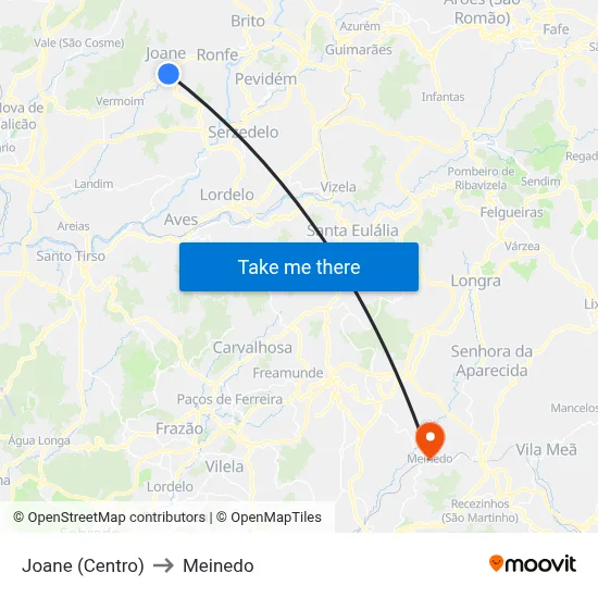 Joane (Centro) to Meinedo map