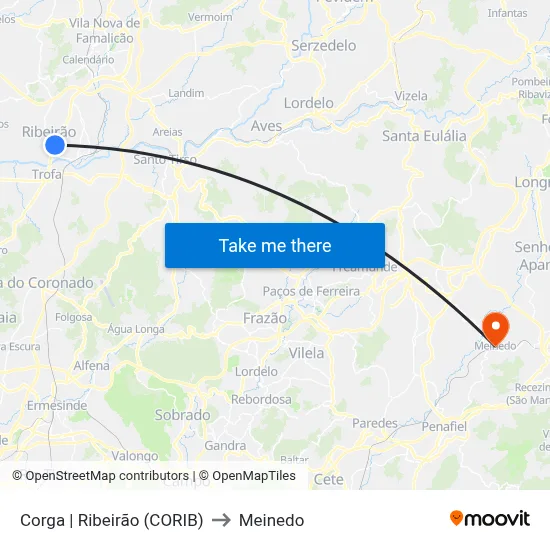 Corga | Ribeirão (CORIB) to Meinedo map