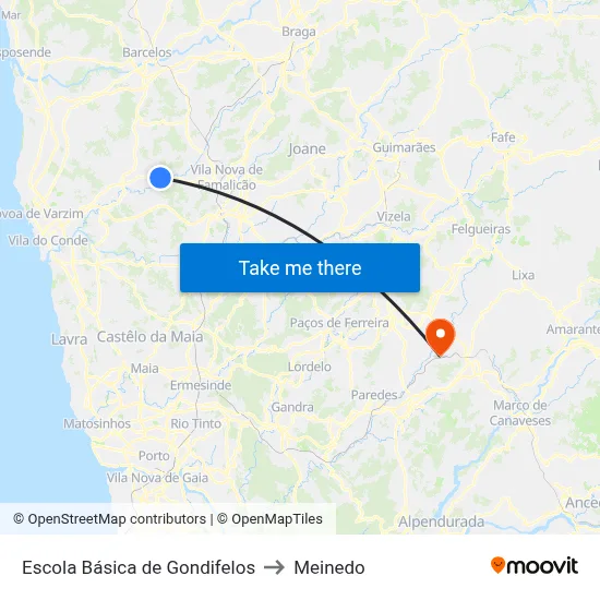 Escola Básica de Gondifelos to Meinedo map