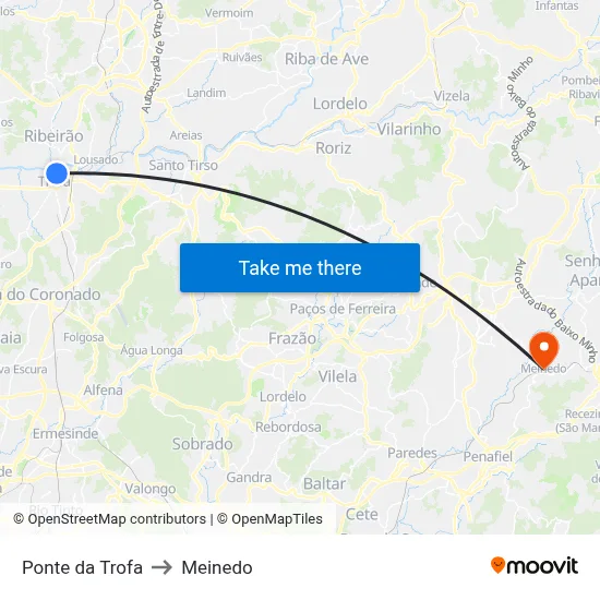 Ponte da Trofa to Meinedo map