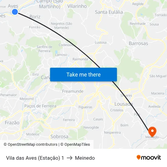 Vila das Aves (Estação) 1 to Meinedo map