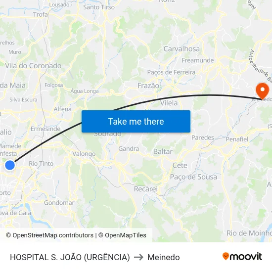 HOSPITAL S. JOÃO (URGÊNCIA) to Meinedo map