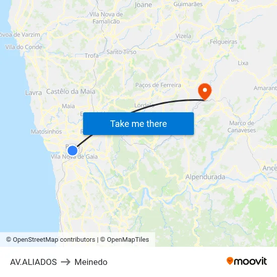 AV.ALIADOS to Meinedo map