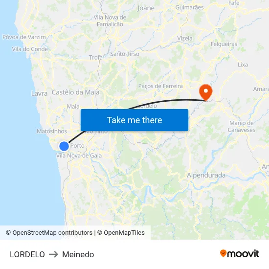 LORDELO to Meinedo map