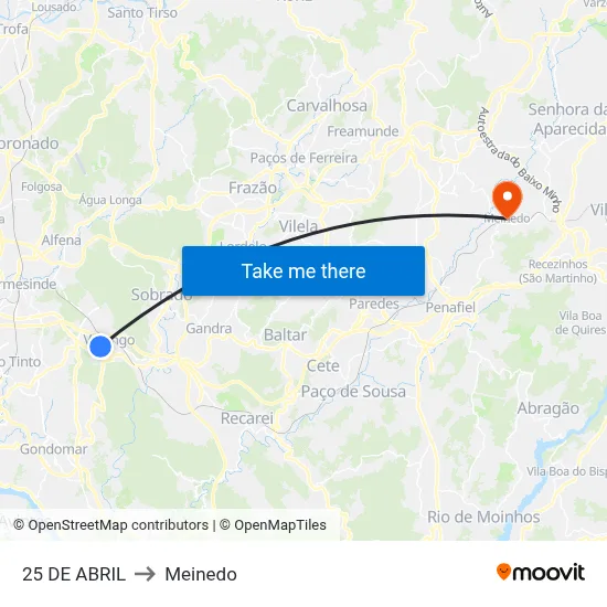 25 DE ABRIL to Meinedo map