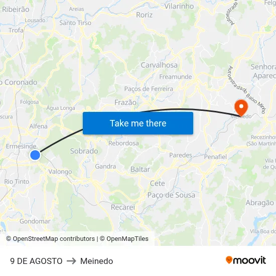 9 DE AGOSTO to Meinedo map