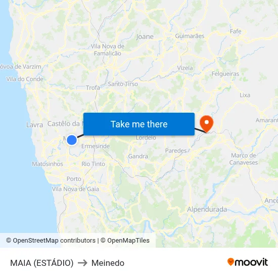 MAIA (ESTÁDIO) to Meinedo map
