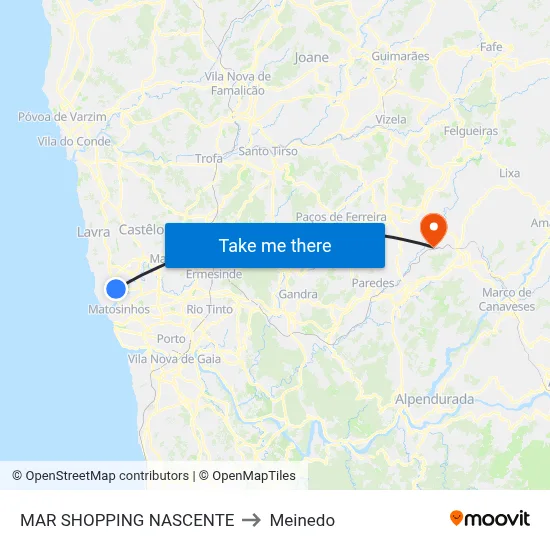MAR SHOPPING NASCENTE to Meinedo map