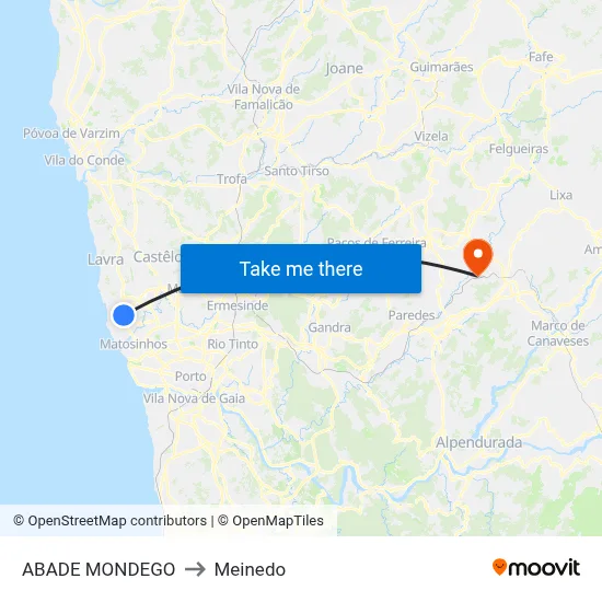 ABADE MONDEGO to Meinedo map