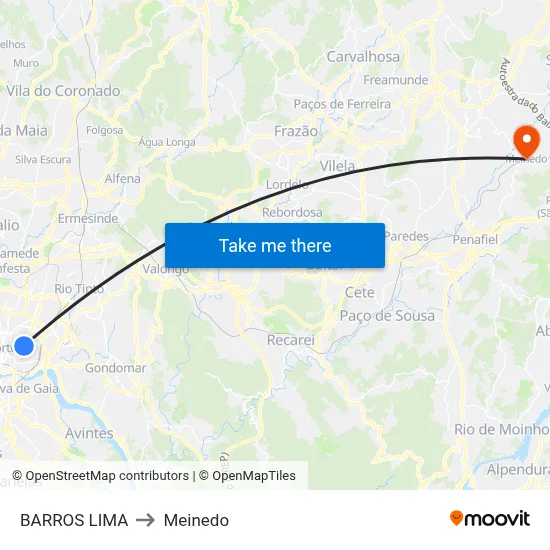 BARROS LIMA to Meinedo map