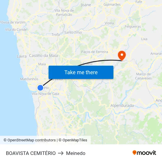 BOAVISTA CEMITÉRIO to Meinedo map