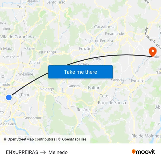 ENXURREIRAS to Meinedo map