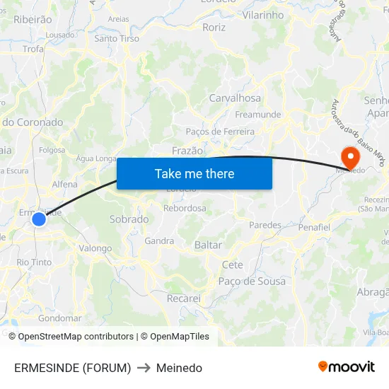 ERMESINDE (FORUM) to Meinedo map