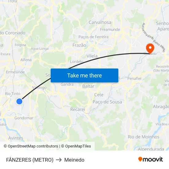 FÂNZERES (METRO) to Meinedo map
