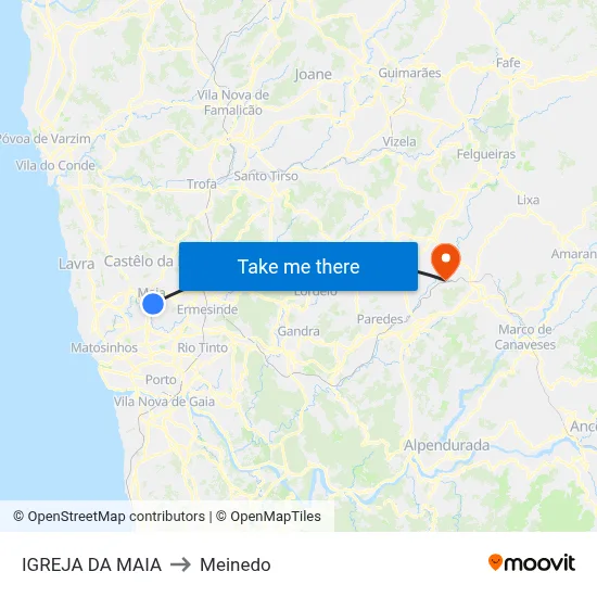 IGREJA DA MAIA to Meinedo map