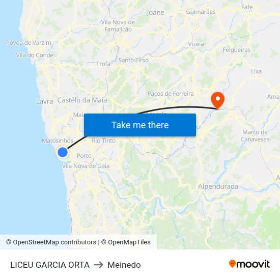 LICEU GARCIA ORTA to Meinedo map
