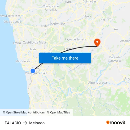 PALÁCIO to Meinedo map