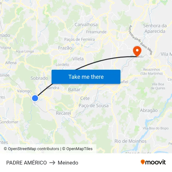PADRE AMÉRICO to Meinedo map