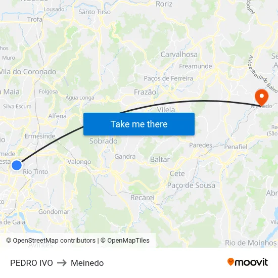 PEDRO IVO to Meinedo map