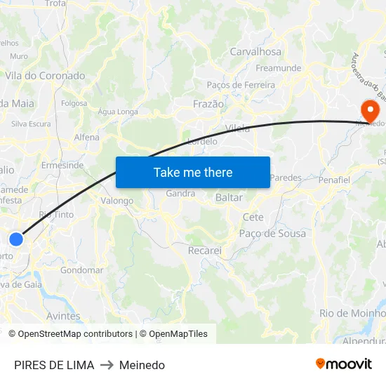 PIRES DE LIMA to Meinedo map