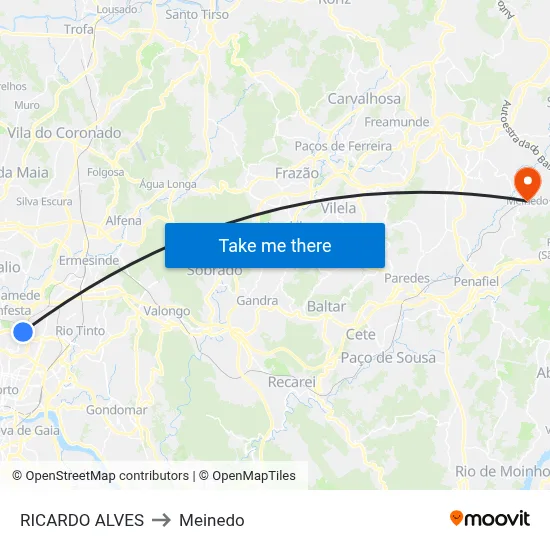 RICARDO ALVES to Meinedo map