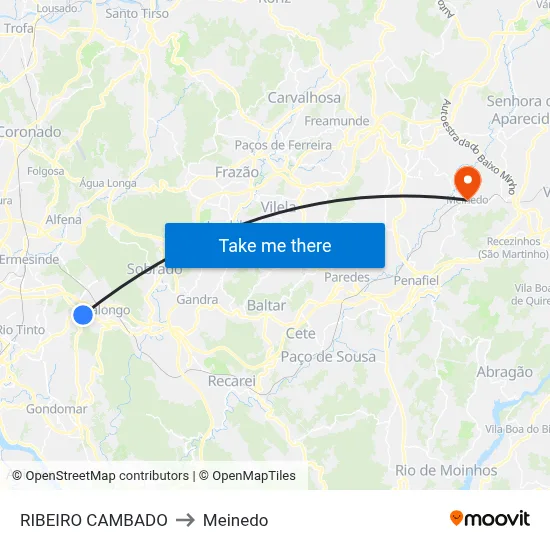 RIBEIRO CAMBADO to Meinedo map