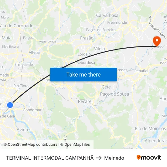 TERMINAL INTERMODAL CAMPANHÃ to Meinedo map