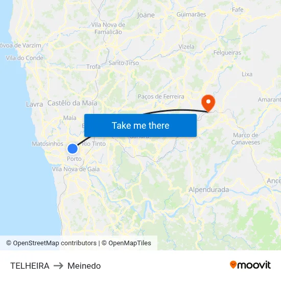 TELHEIRA to Meinedo map
