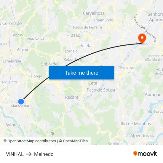 VINHAL to Meinedo map
