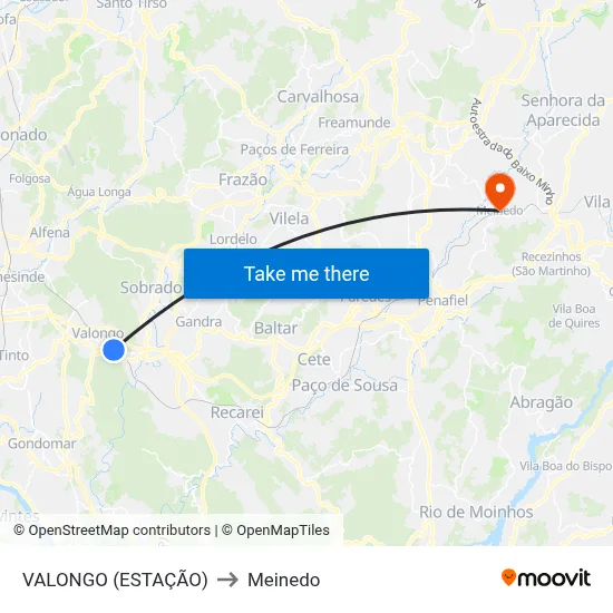 VALONGO (ESTAÇÃO) to Meinedo map