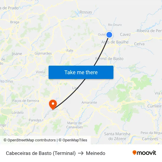Cabeceiras de Basto (Terminal) to Meinedo map