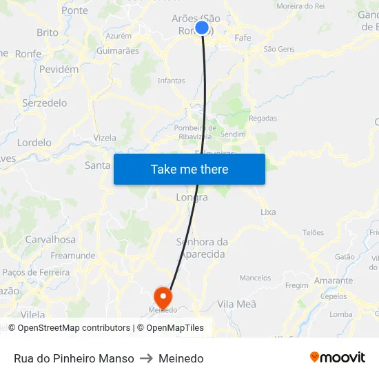 Rua do Pinheiro Manso to Meinedo map