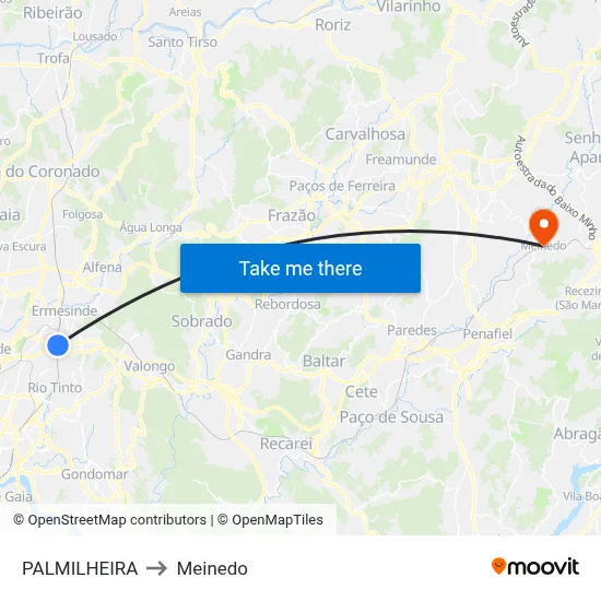 PALMILHEIRA to Meinedo map