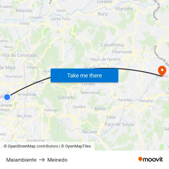 Maiambiente to Meinedo map
