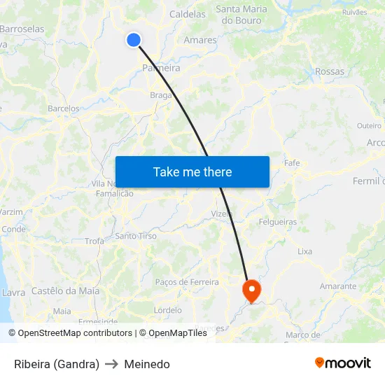 Ribeira (Gandra) to Meinedo map