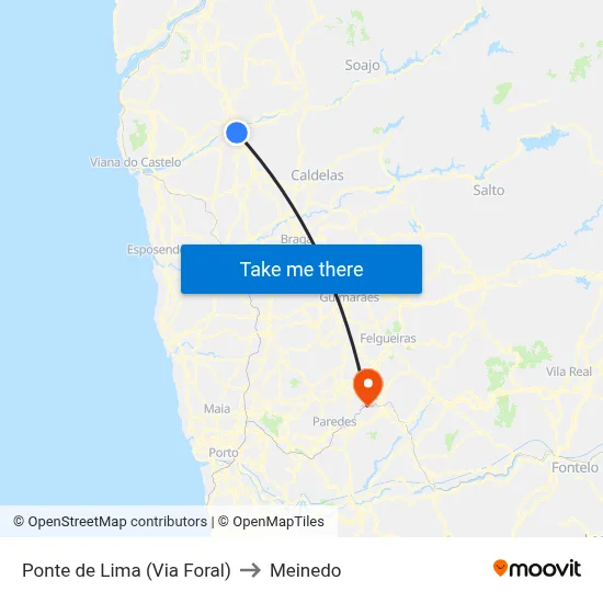 Ponte de Lima (Via Foral) to Meinedo map