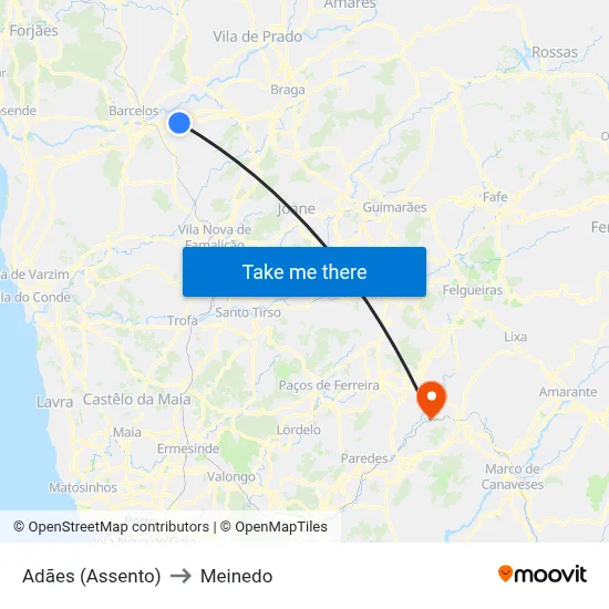 Adães (Assento) to Meinedo map