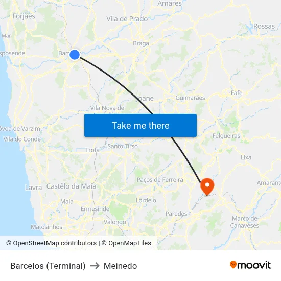 Barcelos (Terminal) to Meinedo map