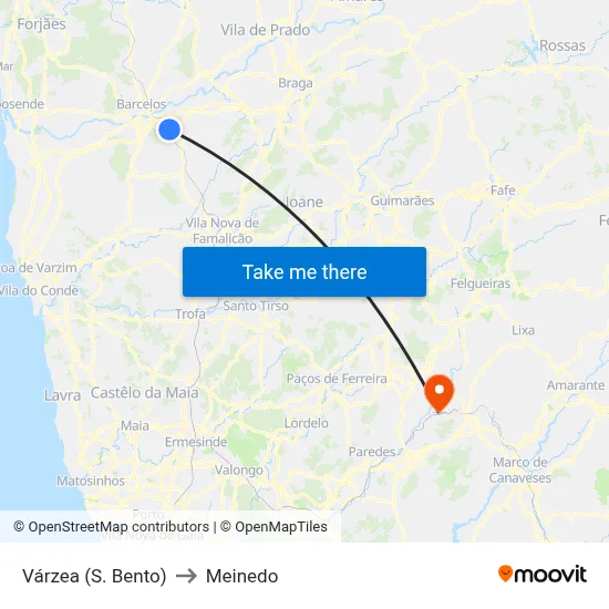 Várzea (S. Bento) to Meinedo map