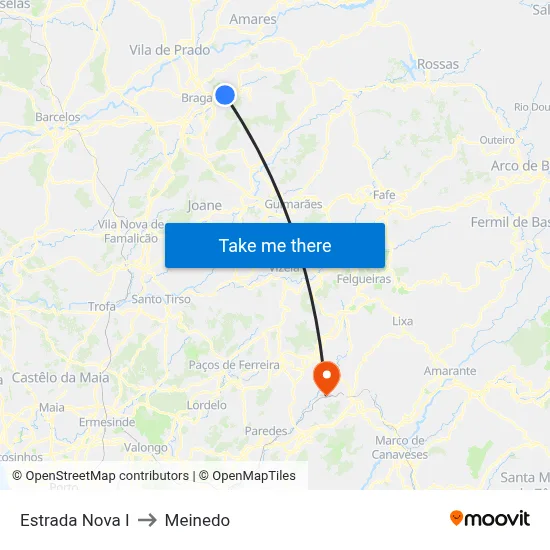Estrada Nova I to Meinedo map