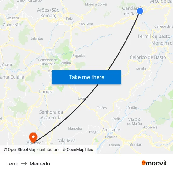 Ferra to Meinedo map