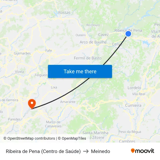 Ribeira de Pena (Centro de Saúde) to Meinedo map